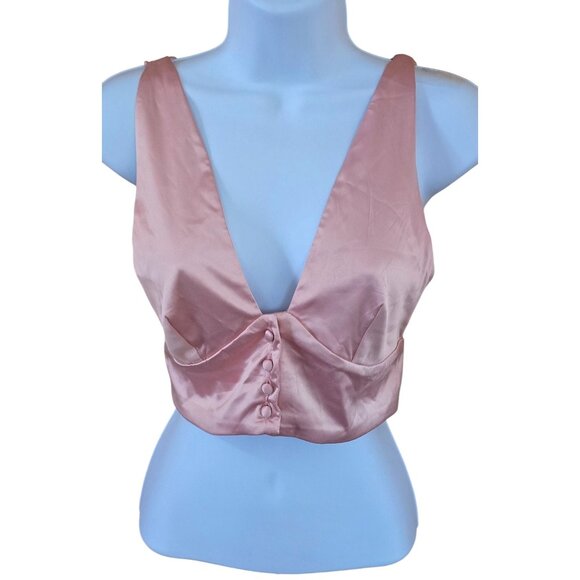 Free People Intimately Pink Satin Crop Top Halter top  Fairycore coquette - Picture 1 of 7